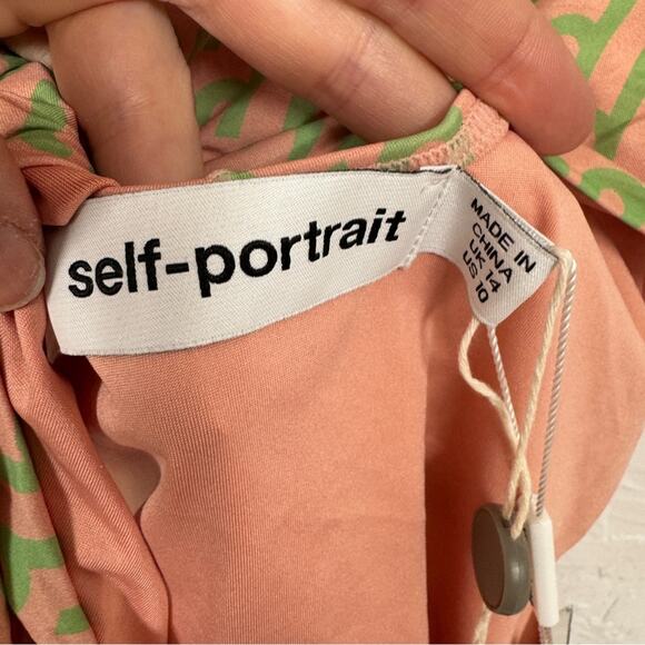 Self Portrait Pink Green Twist Front One Piece Swimsuit Womens 10 Halter NWT - Picture 6 of 9